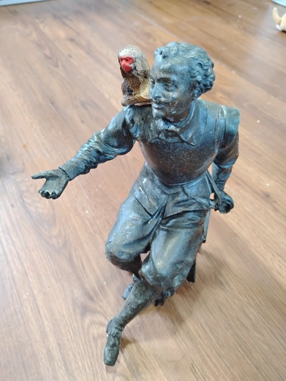 Antique Cavalier Nobleman Painted Monkey Spelter Sculpture